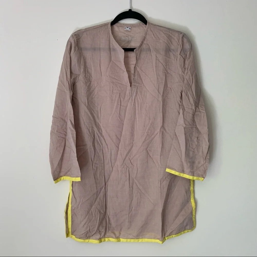 Sable tan yellow trim beach tunic coverup Medium - Picture 1 of 7